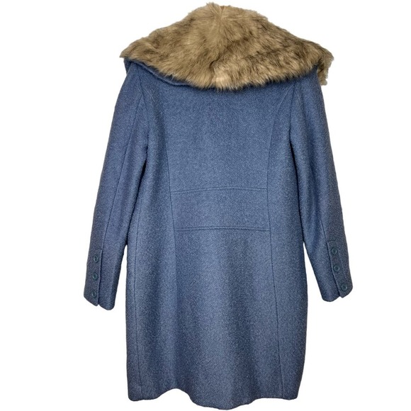 EUC IMAN M Blue PLATINUM CITY Boucle Wool  Faux Fur REMOVABLE COLLAR Trench - Picture 2 of 7